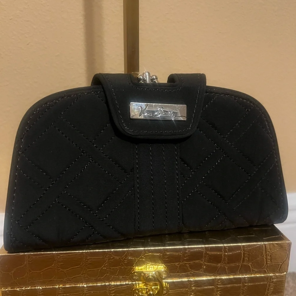 Vera Bradley Black Quilted Women's Clutch Kisslock Coin Purse and Wallet